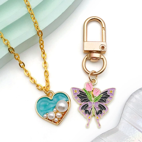 Enamel Butterfly Heart Flower Charms Alloy Pendants Faux Artificial Pearl Rhinestone For DIY Jewelry Making Necklaces Bracelets