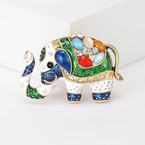 Broche de Elefante Vintage Esmalte Goteo de Aceite para Mujer Aleación Diamantes de Imitación Animal Pin Estilo Exótico Moda Accesorio Regalo