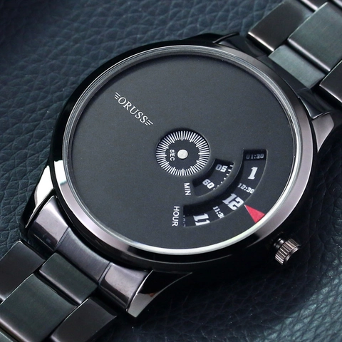 Men Quartz Watch Waterproof Alloy Case Steel Mesh Band Creative Rotating Disk Dial Fashion Business Wristwatch