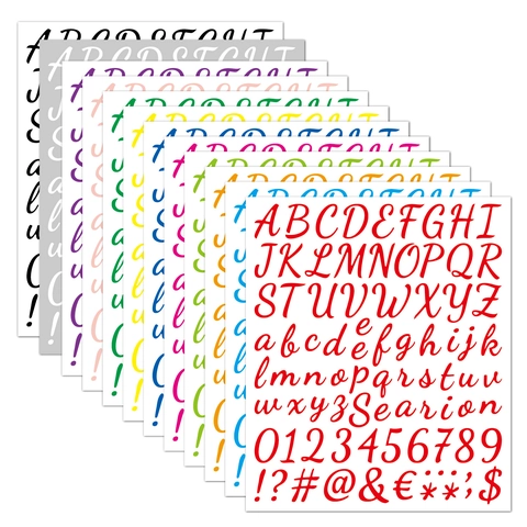 Autocollants De Lettres Et Chiffres Manuscrits En Vinyle Imperméable Auto Adhésifs Pour Scrapbooking Bricolage Colorés