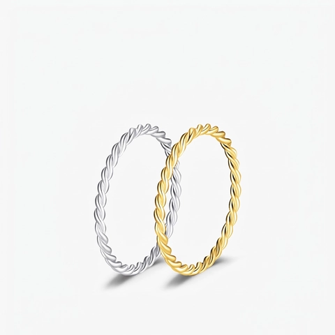 Anillo Minimalista de Plata de Ley 925 para Mujer Elegante Diseño de Cuerda Trenzada Anillo de Banda Delgada Apilable Oro Plata Joyería Pulida