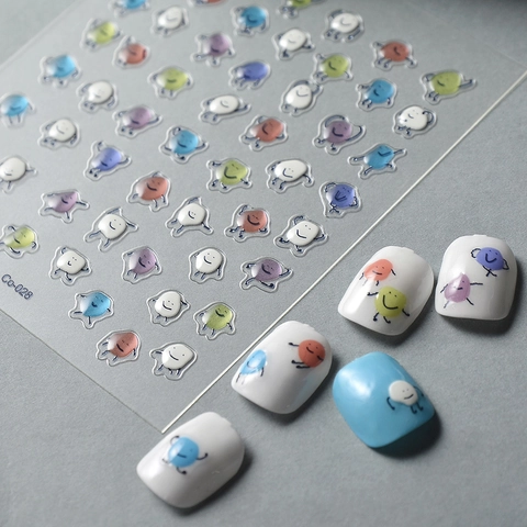 3D Geprägte Nagelkunst Aufkleber Jelly Relief Cartoon Smile Face Abziehbilder Wasserdicht DIY Maniküre Dekoration Für Frauen