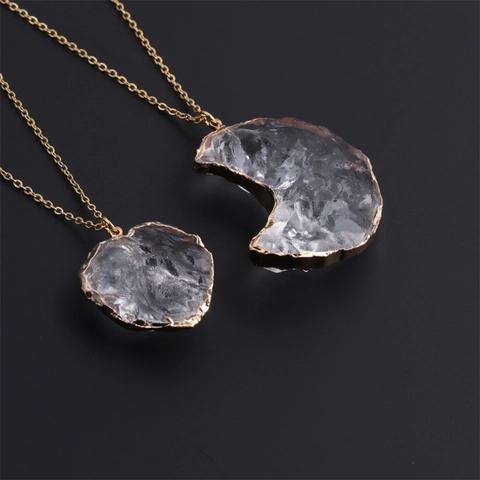 Collar Con Colgante De Cristal De Luna Y Corazón Irregular Cadena De Acero Inoxidable Joyería De Moda Mujer