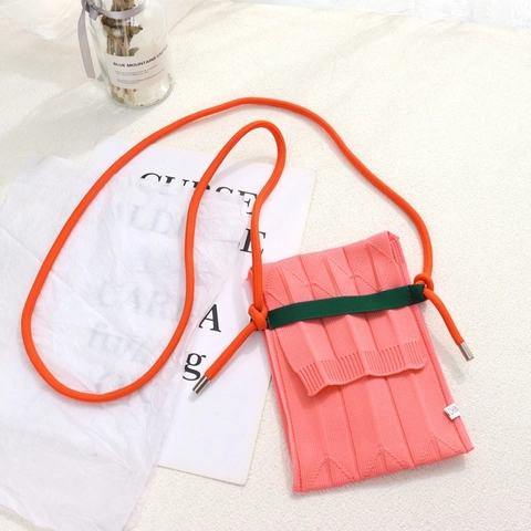 Sac De Téléphone Bandoulière Tricoté Plissé Pour Femme Texture Nervurée Pochette Accordéon Avec Bandoulière Corde