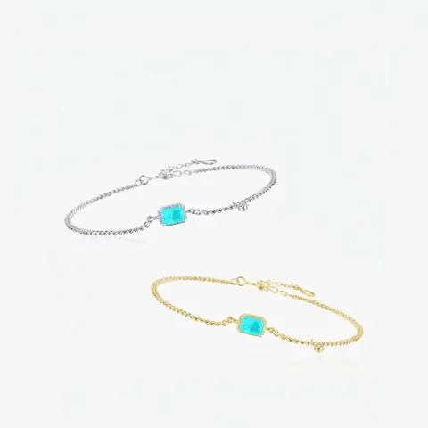 Pulsera De Plata De Ley 925 Cristal De Turmalina Paraiba Rectangular Cadena Ajustable Joyería Elegante Para Mujer