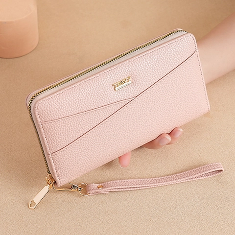 Damen Geldbörse Lang Großes Fassungsvermögen PU Leder Reißverschluss Handy Clutch Mit Handschlaufe