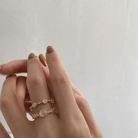 Anillo Abierto de Cobre de Estilo de Corte Vintage para Mujer Ajustable Chapado en Oro Piedra de Ojo de Gato Artificial Strass Incrustado Anillo Moda