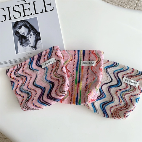 Cosmetic Bag Knit Woven Wave Texture Rainbow Pattern Travel Toiletry Organizer Zipper Pouch Portable Makeup Case Women