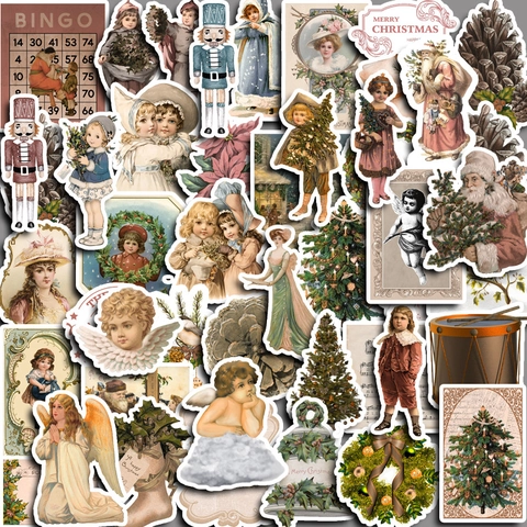 Vintage Christmas Stickers Waterproof Victorian Santa Claus Nutcracker Decals For Scrapbooking Journal Laptop Suitcase Retro Festive