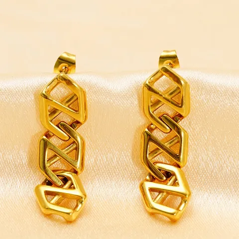 Geometric Interlocking Hexagon Drop Earrings For Women 18K Gold Plated Stainless Steel Hollow Design Trendy Jewelry