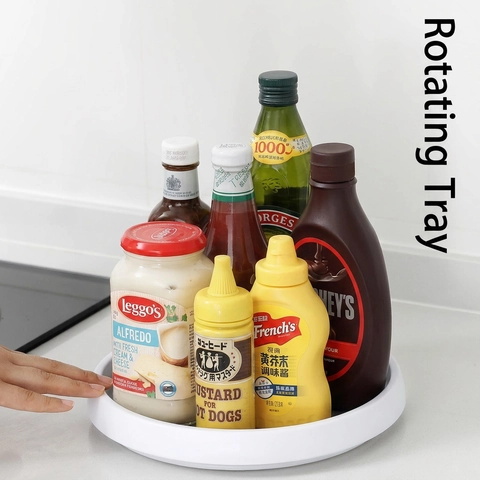 Lazy Susan Rotating Tray Plastic Non Slip Spinning Organizer Kitchen Cabinet Cupboard Fridge Countertop Circular Rack