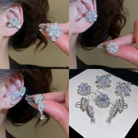 Orecchini A Clip Con Fiore In Zircone Scintillante Con Perno In Argento Gioielli Di Lusso Eleganti Da Donna