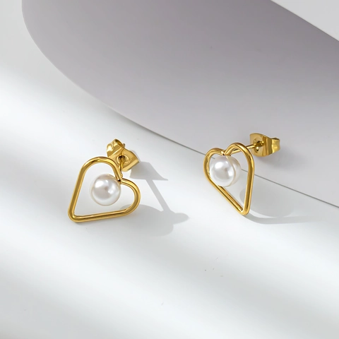 Französisch Minimalistisch Gold Herz Perle Ohrstecker Damen Elegant Geometrisch Herzförmig Künstliche Perle Ohrringe Schmuck
