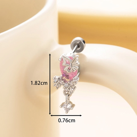 Butterfly Cartilage Stud Earring Titanium Steel With Zircon Dainty Helix Piercing Jewelry For Women Elegant Screwed Back