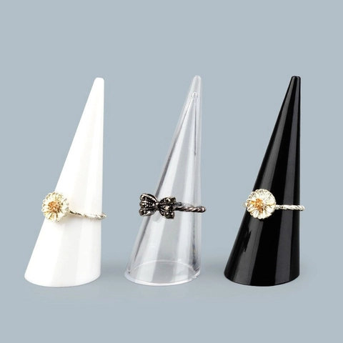 Ring Display Stand Plastic Cone Shape Jewelry Storage Organizer Holder Showcase Minimalist Professional Transparent Black White