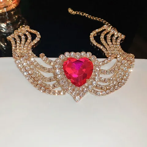 Collana Girocollo Cuore Lega File Multiple Di Strass Statement Lusso Catena Della Clavicola Per Le Donne Gioielli Retrò