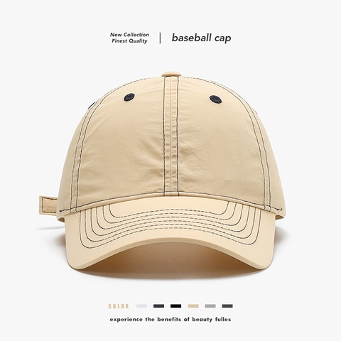 Unisex Nylon Baseball Cap With Contrast Stitching Adjustable Washed Sun Protection Outdoor Sport Hat Plain Casual Headwear