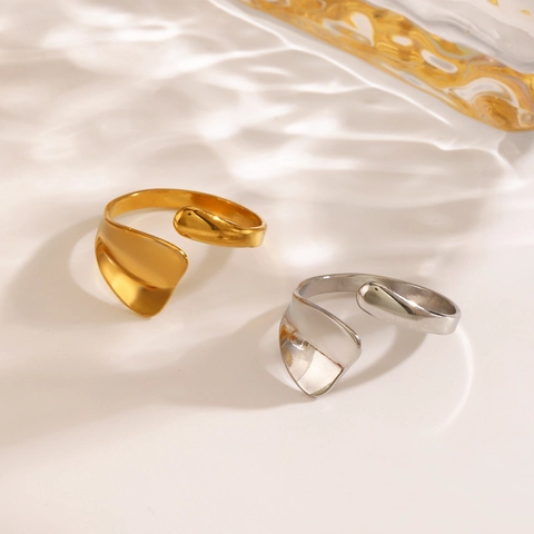 Anillo Ajustable Minimalista De Acero Inoxidable Geométrico Irregular Pulido Brillante Joyería De Diseño Orgánico Para Mujer