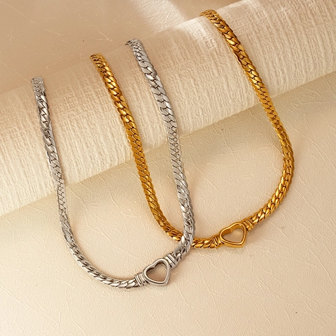 Hol Hart Ring Cubaanse Schakelketting Ketting 304 Roestvrij Staal 18K Verguld Gedurfde Sieraden Voor Dames