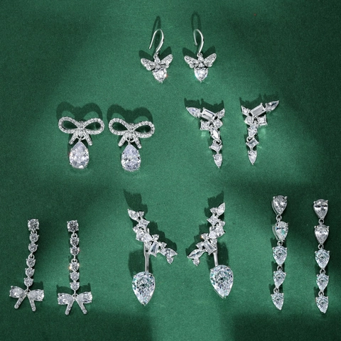 Boucles d'Oreilles Larme et Nœud en Argent Sterling 925 Élégantes Boucles d'Oreilles Clous en Zirconia pour Femme Bijoux