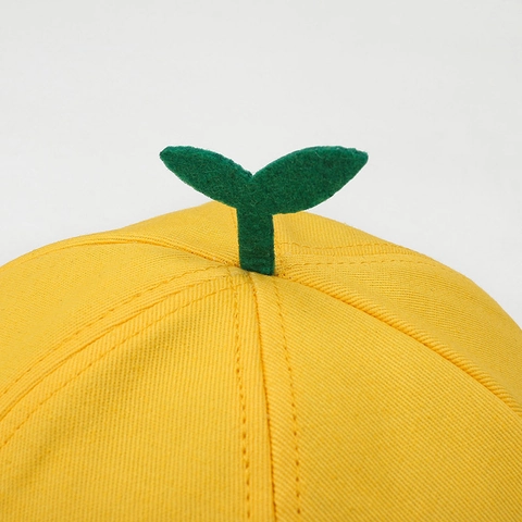 Kids Yellow Bucket Hat School Sun Protection Outdoor Cap With Adjustable Chin Strap And Cute Green Sprout Decor Children