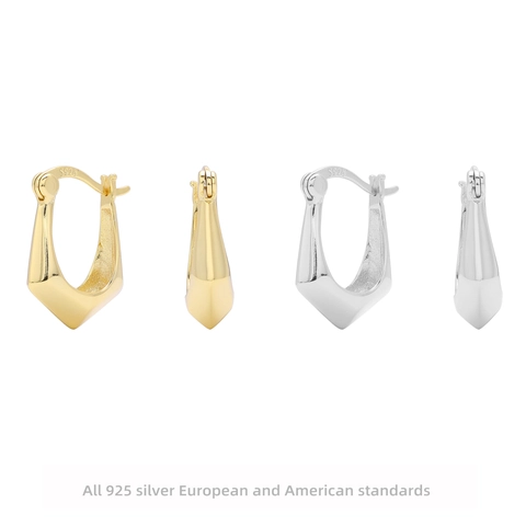 Pendientes de Aro Geométricos de Plata de Ley 925 Minimalistas para Mujer Chapados en Oro Plata Patrón de Rombos Joyería