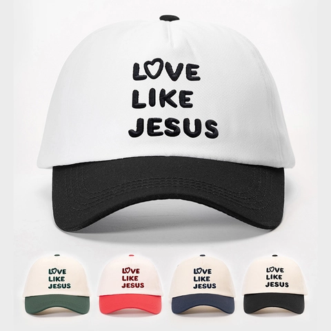 Baseball Cap Contrast Color Embroidery Love Like Jesus Faith Heart Pattern Adjustable Polyester Sun Hat Men Women