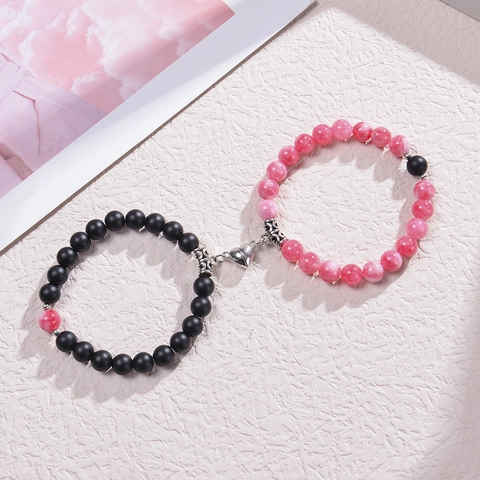 Natuursteen Kraal Koppels Armbanden Hart Magnetische Aantrekkingskracht Wit Turkoois Lavasteen Passende Sieraden Cadeau