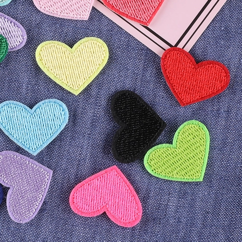 Heart Embroidered Patches Polyester Fabric Iron On Self Adhesive DIY Decorative Appliques For Clothing Bags Hats