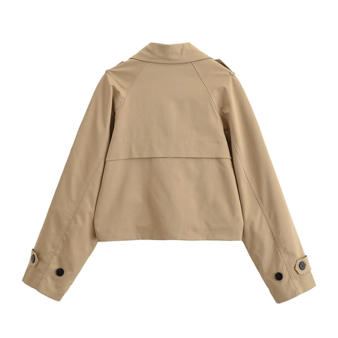Dames Korte Double Breasted Trenchcoat Mode Revers Lange Mouwen Polyester Streetwear Casual Bovenkleding Jas