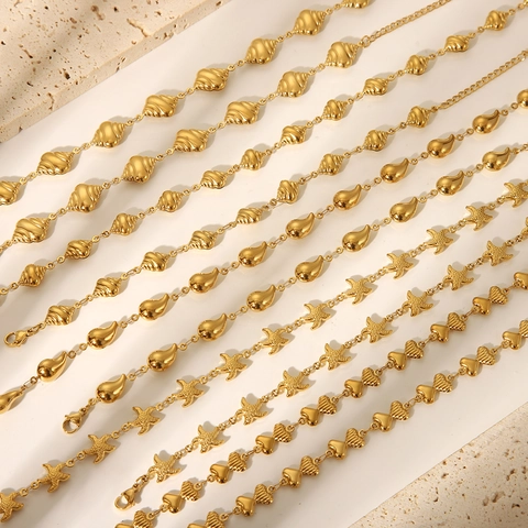 Collar De Acero Inoxidable Chapado En Oro De 18K Estrella De Mar Corazón Concha Gota De Agua Joyería Resistente Al Agua
