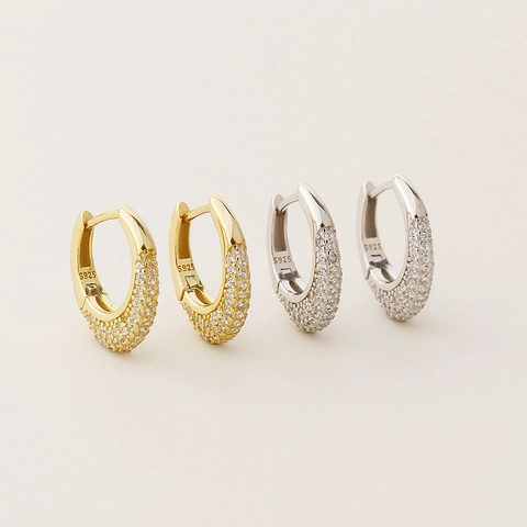 925 Sterlingsilber Pave Strass Huggie Hoop Ohrringe Für Damen Minimalistische Geometrische Gold Silber Ohrbuckle Schmuck Geschenk