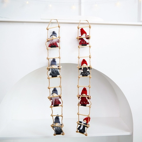 Christmas Hanging Ornament Climbing Ladder Santa Gnome Doll Fabric Wood Rope Woven Tree Decoration Home Decor