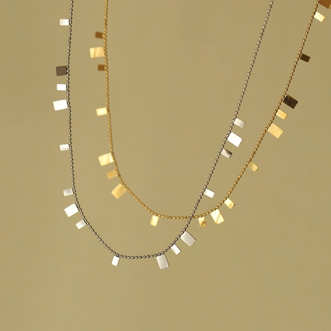 Minimalist Titanium Steel Geometric Square Sequin Pendant Necklace For Women Gold Silver Plated Ball Chain Choker Jewelry