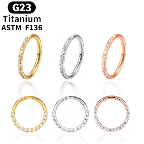 G23 Titanium Neusring Hoop Met Zirkonia Scharnierend Segmentring Voor Body Piercing Minimalistische Sieraden