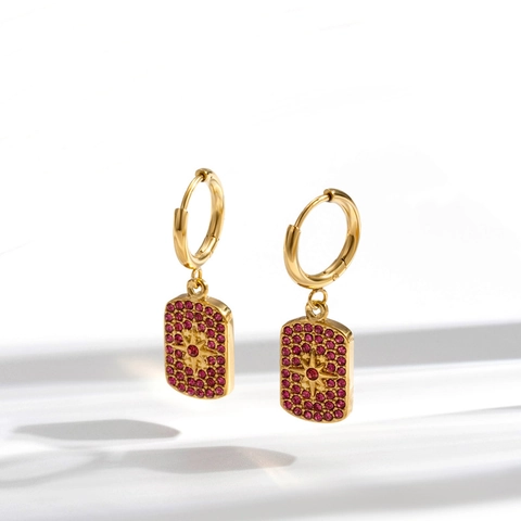 Orecchini A Cerchio Con Pendente Rettangolare Stella Vintage In Acciaio Al Titanio Zirconia Cubica Per Donna