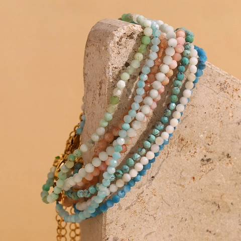 Natural Stone Anklet Stainless Steel 18K Gold Plated Faceted Beads Foot Chain Bohemian Style Trendy Jewelry Women