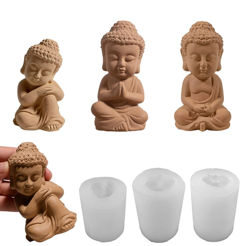 Mini Boeddha Standbeeld Siliconen Vorm Voor DIY Kaarsen Maken Hars Gieten Gips Ornament Zen Vintage