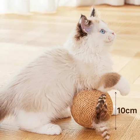Pelota De Juguete De Sisal Para Gato Con Pluma Sonajero Interactivo Bola De Rascar Resistente Para Gatitos Juego Interior
