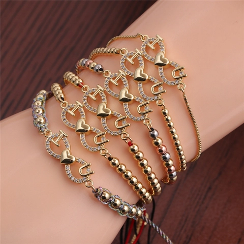 Infinity Heart Bracelet Copper Alloy White Zircon Adjustable Slider Romantic I Love U Charm Fashion Jewelry