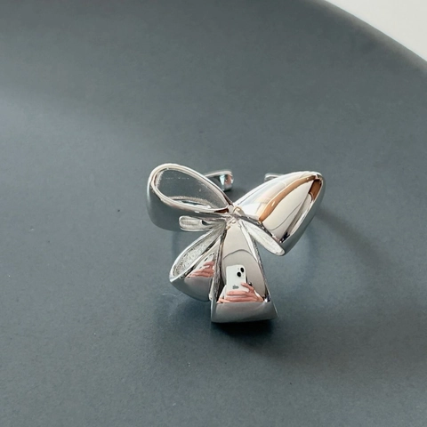 Anello Regolabile Aperto In Argento Sterling 925 Con Fiocco Lucido Minimalista Stile Coreano Gioielli Regalo Per Donne