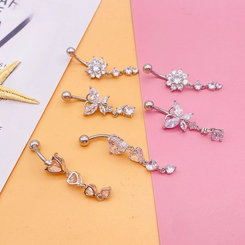 Belly Rings For Women Stainless Steel Zircon Butterfly Heart Owl Tree Of Life Dangle Navel Piercing Jewelry Fashion