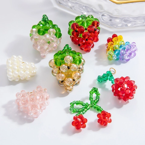 Handmade Glass Crystal Fruit Charms Strawberry Grape Heart Pendants For DIY Jewelry Making Earring Headwear Accessories