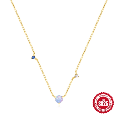 Collana In Argento Sterling 925 Placcata Oro Con Opale Sintetico E Zirconia Cubica Blu Bianco Gioielli Minimalisti Eleganti Da Donna