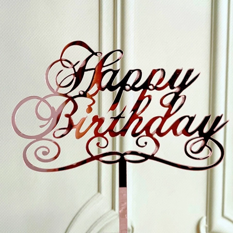 Happy Birthday Cake Topper Acrylic Mirror Reflective Lettering Dessert Table Decoration For Party Gold Silver Rose Gold Black