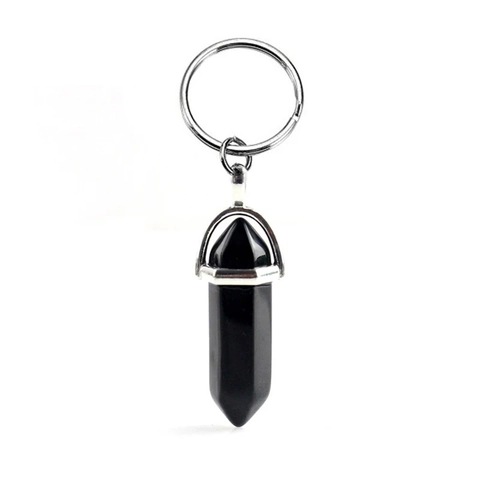 Llavero De Pilar De Cristal Hexagonal Colgante De Bala De Piedra Natural Cuarzo Curativo Anillo De Aleación Joyería