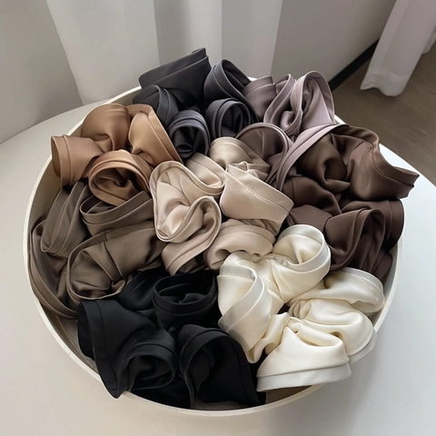Women Elegant Oversized Satin Scrunchies French Style Pleated Hair Ties Solid Color Elastic Hair Bands Hair Accessories