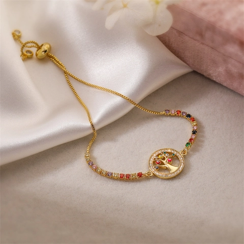 Tree Of Life Evil Eye Bracelet Copper Zircon Adjustable Milan Rope Chain Jewelry For Women Fashion