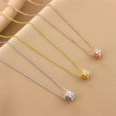 Titanstahl Tonnenanhänger Halskette Mit Voll Eingelegtem Zirkon Kristall Funkelnder Minimalistischer Schmuck Für Frauen
