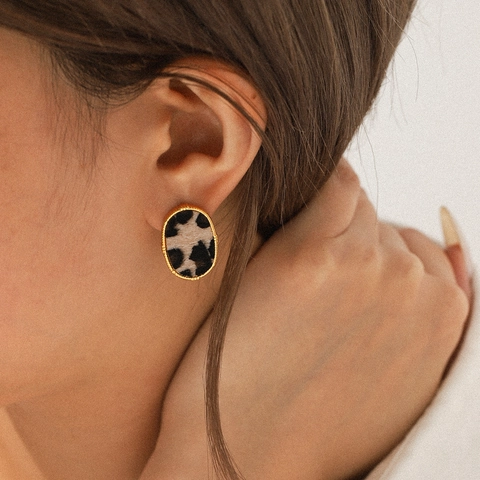 Boucles D'oreilles Puces Léopard Acier Inoxydable Plaqué Or 18K Ovales Géométriques Style Vintage Accessoires Mode Femmes